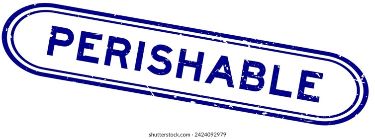 Grunge blue perishable word rubber seal stamp on white background