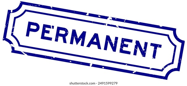 Grunge blue permanent word square rubber stamp on white background 