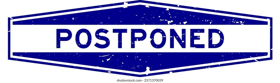 Grunge blue postponed word hexagon rubber seal stamp on white background