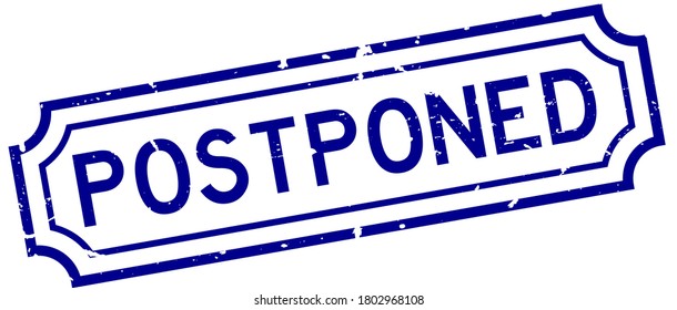 Grunge blue postponed word rubber seal stamp on white background