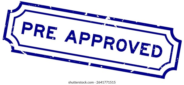 Grunge blue pre approved word rubber seal stamp on white background