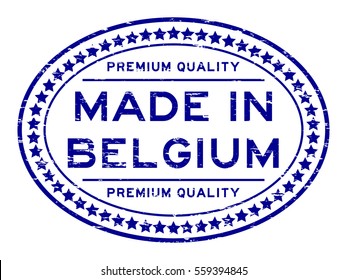 Grunge blue premium quality made in Belgium with star icon oval rubber stamp