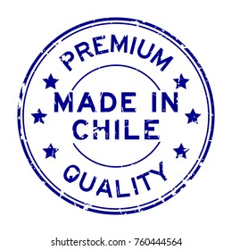 Grunge blue premium quality made in chile round rubber stamp on white background