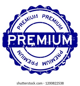 Grunge blue premium round rubber seal stamp on white background