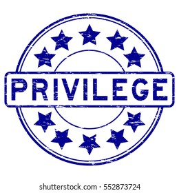 Grunge blue privilege with star icon round rubber stamp