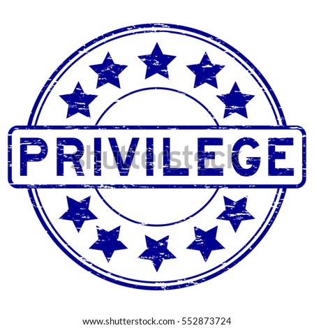 Grunge blue privilege with star icon round rubber stamp