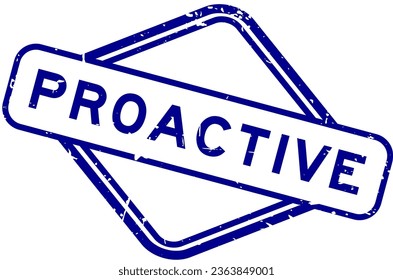 Grunge blue proactive word rubber seal stamp on white background