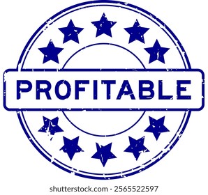 Grunge blue profitable word with star icon round rubber seal stamp on white background