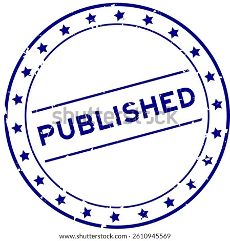 Grunge blue published word round rubber seal stamp on white background