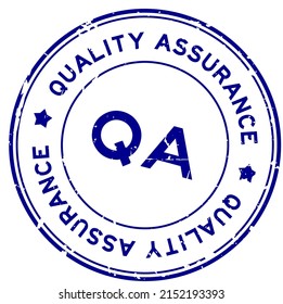 Grunge blue QA quality assurance word round rubber seal stamp on white background