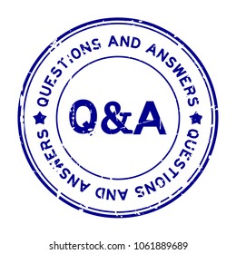 Grunge blue Q&A (Questions and Answers) rubber seal stamp on white background