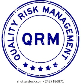 Grunge blue QRM Quality Risk Management word round rubber seal stamp on white background