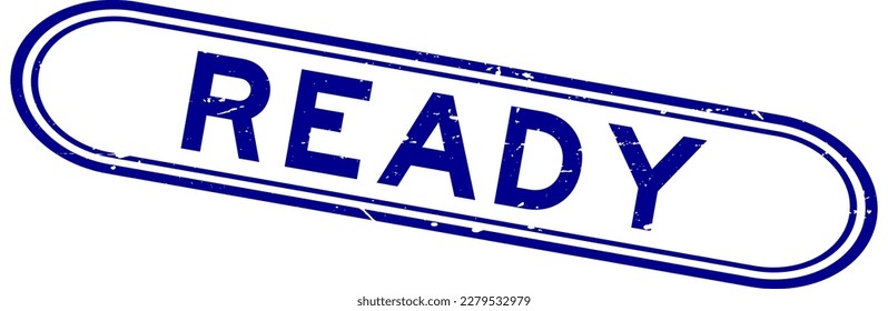 Grunge blue ready word rubber seal stamp on white background
