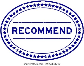 Grunge blue recommend word oval seal stamp on white background