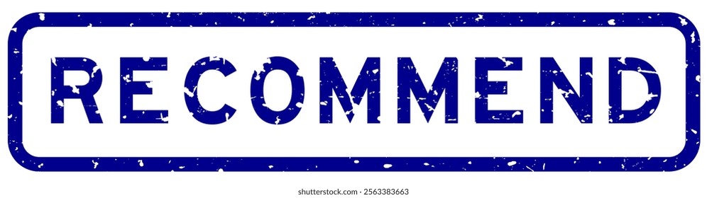 Grunge blue recommend word square rubber seal stamp on white background
