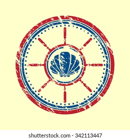 Grunge blue and red shell symbol. eps10