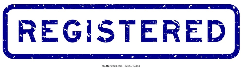 Grunge blue registered word square rubber seal stamp on white background