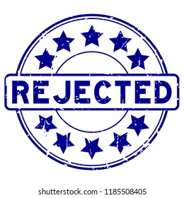 Grunge blue rejected with star icon round rubber seal stamp on white background
