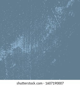 Grunge blue rough dirty background. Overlay aged grainy messy template. Brushed paint cover. Empty aging design element. Distress urban used texture. Renovate wall frame grimy backdrop. EPS10 vector
