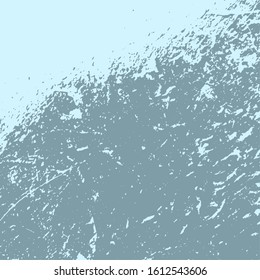 Grunge blue rough dirty background. Overlay aged grainy messy template. Brushed paint cover. Empty aging design element. Distress urban used texture. Renovate wall frame grimy backdrop. EPS10 vector