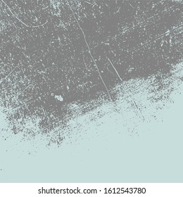 Grunge blue rough dirty background. Overlay aged grainy messy template. Brushed paint cover. Empty aging design element. Distress urban used texture. Renovate wall frame grimy backdrop. EPS10 vector