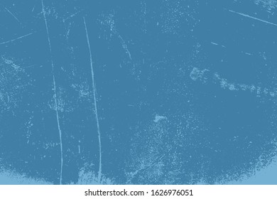Grunge blue rough dirty background. Overlay aged grainy messy template. Brushed paint cover. Empty aging design element. Distress urban used texture. Renovate wall frame grimy backdrop. EPS10 vector