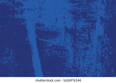 Grunge blue rough dirty background. Overlay aged grainy messy template. Brushed paint cover. Empty aging design element. Distress urban used texture. Renovate wall frame grimy backdrop. EPS10 vector