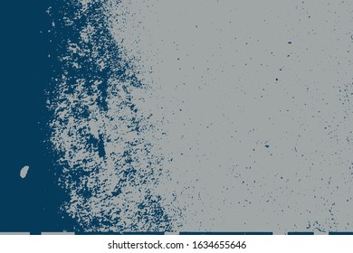 Grunge blue rough dirty background. Overlay aged grainy messy template. Brushed paint cover. Empty aging design element. Distress urban used texture. Renovate wall frame grimy backdrop. EPS10 vector