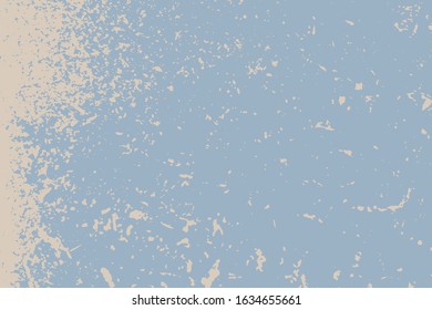Grunge blue rough dirty background. Overlay aged grainy messy template. Brushed paint cover. Empty aging design element. Distress urban used texture. Renovate wall frame grimy backdrop. EPS10 vector