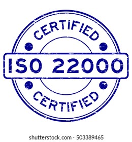 Grunge blue round certified ISO22000 rubber stamp