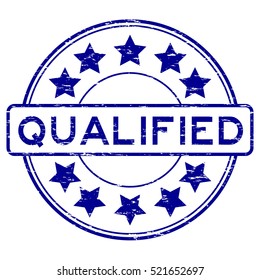Grunge blue round qualified with star rubber stamp