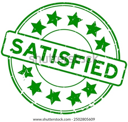 Grunge blue satisfied word with star icon round rubber seal stamp on white background