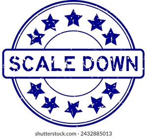 Grunge blue scale down word  with star icon round rubber seal stamp on white background