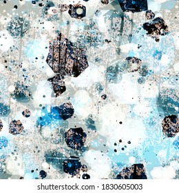 Grunge blaue, nahtlose Textur mit Blots. Abstrakter Vektorhintergrund für Webseiten, Banner-Hintergrund, Stoff, Innendekor, Umhüllung