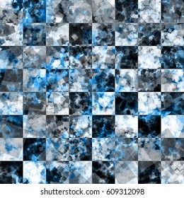 Grunge blue seamless texture from squares with chess pattern