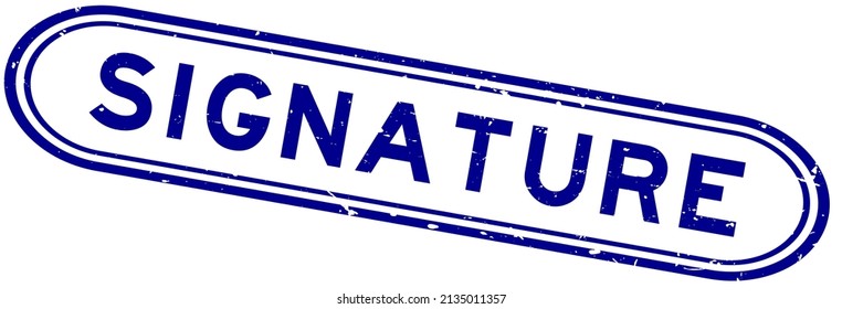 Grunge blue signature word rubber seal stamp on white background