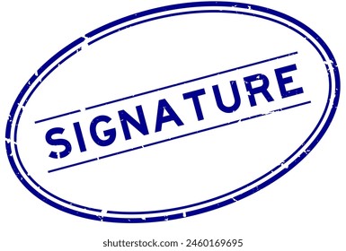 Grunge blue signature word rubber seal stamp on white background