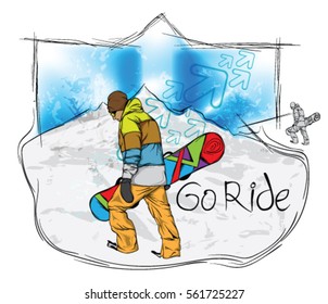 grunge blue snowboard eps10 vector background