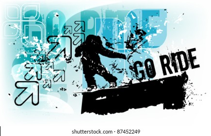 grunge blue snowboard eps10 vector background