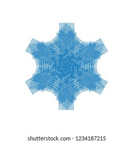 Grunge blue snowflake isolated. Brushed christmas design template. Distress painted star shape. Icon, badge, label, certificate background. Artistic design element. EPS10 vector.