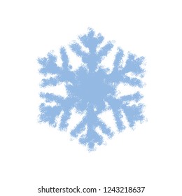 Grunge blue snowflake isolated. Brushed christmas design template. Distress painted star shape. Icon, badge, label, certificate background. Artistic design element. EPS10 vector.