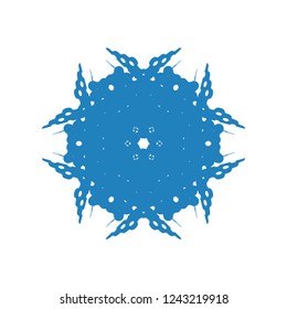 Grunge blue snowflake isolated. Brushed christmas design template. Distress painted star shape. Icon, badge, label, certificate background. Artistic design element. EPS10 vector.