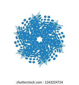 Grunge blue snowflake isolated. Brushed christmas design template. Distress painted star shape. Icon, badge, label, certificate background. Artistic design element. EPS10 vector.