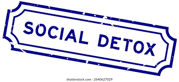 Grunge blue social detox word square rubber stamp on white background 