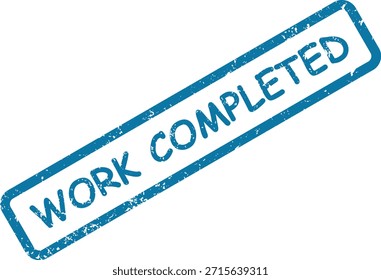 Impressão de selo azul grunge dizendo "TRABALHO CONCLUÍDO" para realização de tarefas, conclusão do projeto ou trabalho feito, apresentado em um campo branco nítido.