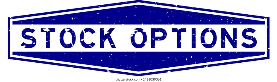 Grunge blue stock options word hexagon rubber seal stamp on white background