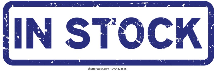 Grunge blue in stock word square rubber seal stamp on white background