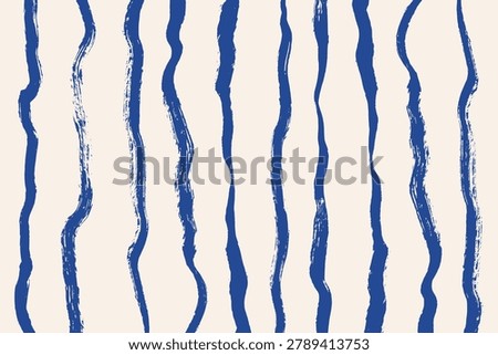 Grunge Blue Stripes Abstract Background. Summer background with blue brushstroke vertical lines. Textured irregular wavy lines vector background