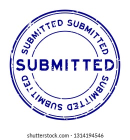 Grunge blue submitted round rubber seal stamp on white background