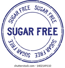 Grunge blue sugar free word round rubber seal stamp on white background